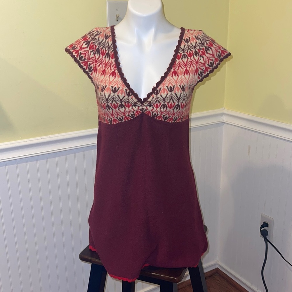 Free People Fair Isle Mini dress. Size medium. Boho style. Wool Blend. - Picture 2 of 10